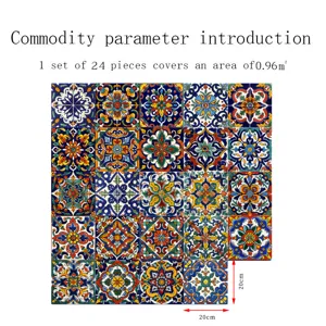 Moroccan tile stickers 24pcs 20x20cm waterproof peel and stick wall decals for decor