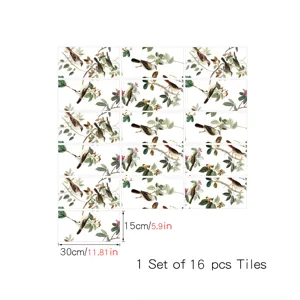 Adesivi per piastrelle vintage uccelli botanici francesi, 16 pz decorazione cucina.