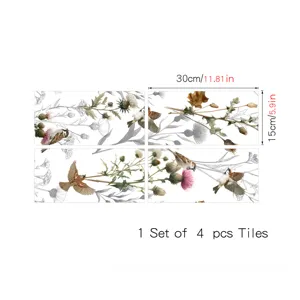 Adesivi per piastrelle botanici vintage francesi uccelli adesivi murali set 4 pz