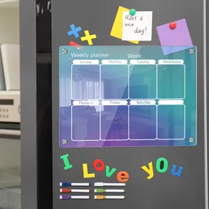 Acrylic magnetic weekly planner board for fridge, dry erase calendar message board with pens.