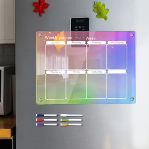 Colorful acrylic weekly planner magnetic whiteboard message board with markers for fridge