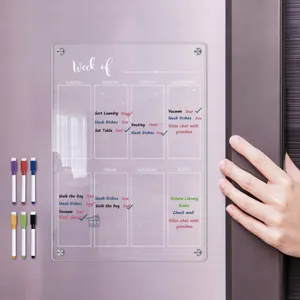 Transparent Acrylic Weekly Planner Magnetic Dry Erase Board Calendar for Refrigerator