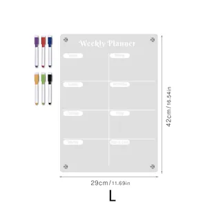 Clear acrylic weekly planner board for wall hanging, reusable dry erase calendar with pens.