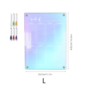 Acrylic weekly calendar board for fridge with dry erase markers and colorful gradient.