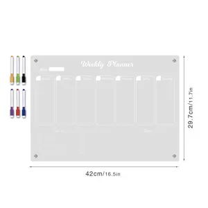 Acrylic weekly planner magnetic message board with erasable markers for home office wall decor.