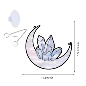 Crystal moon stained glass window hanging suncatcher with chain and suction cup for home decor