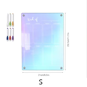 Colorful acrylic weekly planner board with 6 dry erase markers, 29.7x21cm magnetic calendar.
