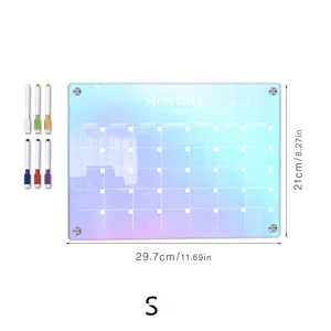 Acryl maandelijkse kalenderbord met 6 kleurrijke pennen, magnetische koelkastplanner thuis.