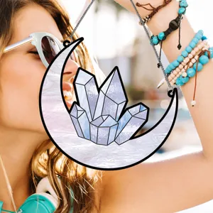 Stained glass crescent moon crystal suncatcher window hanging home decor ornament gift