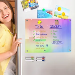 Acrylic magnetic dry erase memo board with markers colorful fridge weekly planner detail view