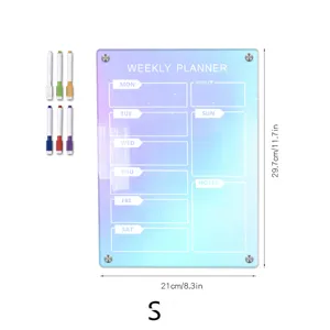 Acrylic weekly planner board magnetic fridge calendar with six colorful markers size S 21x29cm