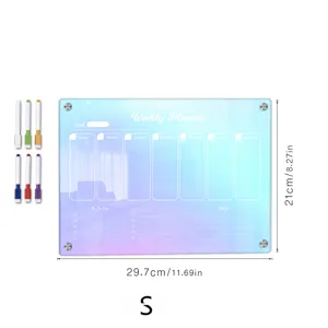 Acrylic weekly planner dry erase board with colorful markers, magnetic fridge memo board.