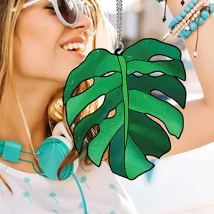 Acrylic monstera leaf window hanging suncatcher with hanging chain for home decoration