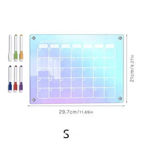 Acrylic monthly calendar board with 6 dry erase markers, magnetic fridge memo board.