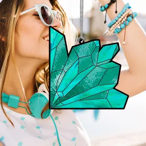 Acrylic crystal window suncatcher hanging ornament geometric teal home decor indoor gift.