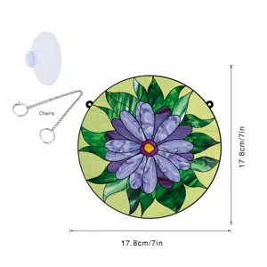 Round stained acrylic flower window hanging with chain and suction cup, size 17.8cm.