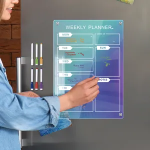 Clear Acrylic Weekly Planner Magnetic Calendar Fridge Board with Markers for Home Organization