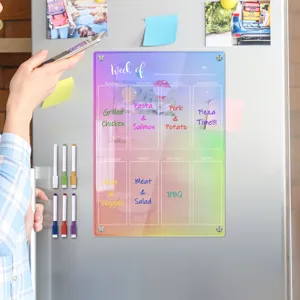 Colorful acrylic weekly planner magnetic dry erase board for refrigerator with colorful pens.