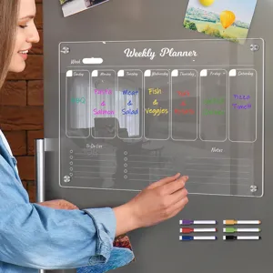 Clear Acrylic Weekly Planner Magnetic Refrigerator Board with Dry Erasable Markers