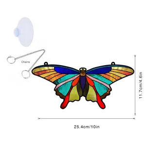 Detailed view of the colorful butterfly window hanging with chain and suction cup accessories.