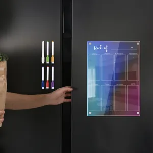 Colorful Acrylic Weekly Planner Magnetic Refrigerator Message Board Dry Erase Calendar Board With Markers For Kitchen Home Decor