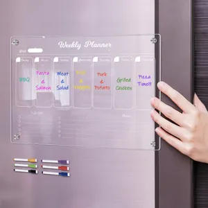 Clear acrylic weekly planner dry erase board for kitchen fridge magnetic calendar with 6 markers.