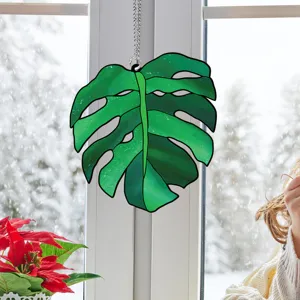 Stained glass monstera leaf hanging suncatcher acrylic window decor plant ornament home
