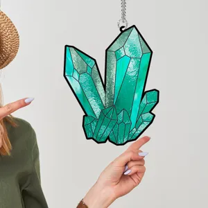Stained glass style crystal cluster hanging ornament, acrylic decor for home and window.