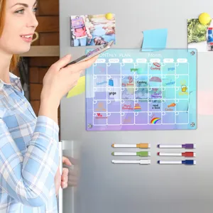 Acrylic Magnetic Refrigerator Calendar Dry Erase Board Weekly Meal Planner Memo Board With Markers For Kitchen Home Office