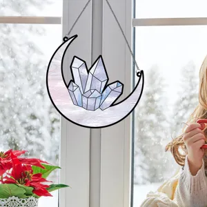 Stained glass moon crystal suncatcher hanging ornament for window home decor detail view