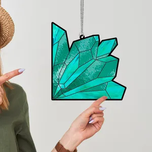 Green crystal cluster acrylic hanging ornament, decorative window suncatcher pendant.