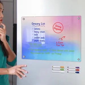 Colorful acrylic magnetic dry erase memo board for refrigerator with six fine tip markers included.