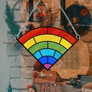 Colorful stained glass style rainbow hanging ornament acrylic home decor window panel sign