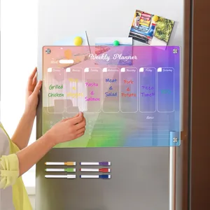 Colorful acrylic weekly planner magnetic board for fridge with erasable dry wipe pens.