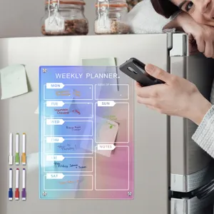Acrylic magnetic weekly planner fridge calendar board with dry erase markers for home office.
