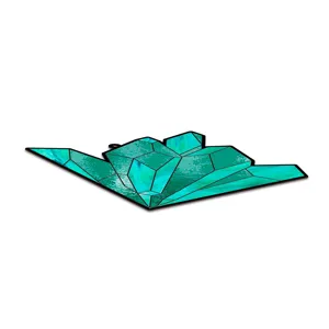 Close-up detail of geometric crystal shape acrylic hanging pendant with vibrant teal color.