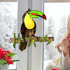 Stained glass toucan window hanging acrylic bird suncatcher home decor ornament.