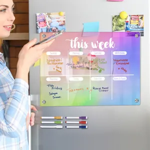 Colorful acrylic weekly dry erase calendar board magnetic fridge planner with 4 markers
