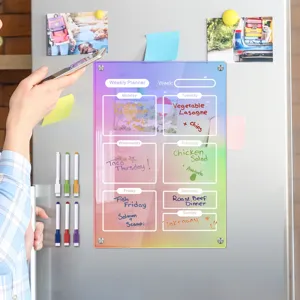 Colorful acrylic weekly planner magnetic fridge board with markers for daily notes and schedule.