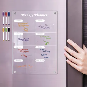 Clear acrylic magnetic weekly planner board for fridge with colorful markers memo board