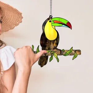Acrylic glass toucan bird hanging suncatcher detail view for home decoration pendant