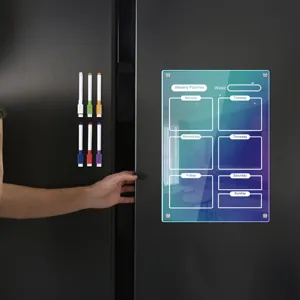 Colorful acrylic weekly planner board magnetic fridge calendar with 6 dry erase markers.