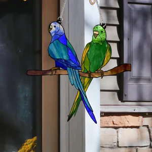 Acrylic stained glass bird hanging decoration double parrot suncatcher window ornament