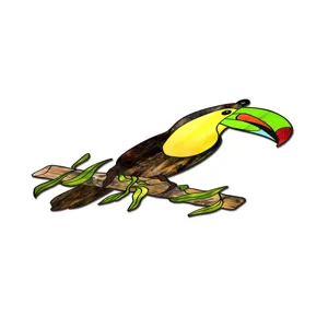 Acrylic toucan bird hanging ornament, detailed stained glass style home decor plaque.