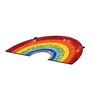 Stained glass rainbow suncatcher hanging detail view, colorful home decor ornament piece.