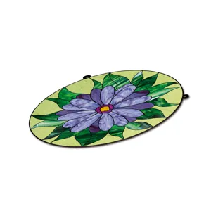 Stained glass purple flower hanging detail close-up acrylic home wall decor ornament.
