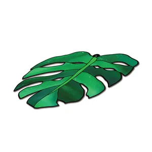 Green monstera leaf acrylic hanging decor detail, vibrant botanical window hanging ornament.