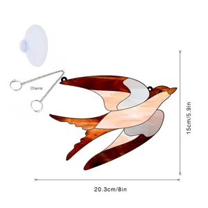 Acrylic stained glass bird hanging suncatcher with chain and suction cup, 20.3x15cm home decor.