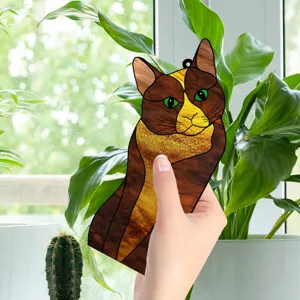 Stained glass cat hanging ornament acrylic cat suncatcher window decor cute home wall art
