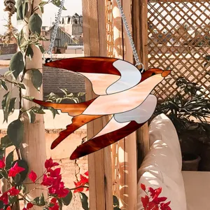 Stained glass style bird hanging decor acrylic window panel with metal chain for home garden